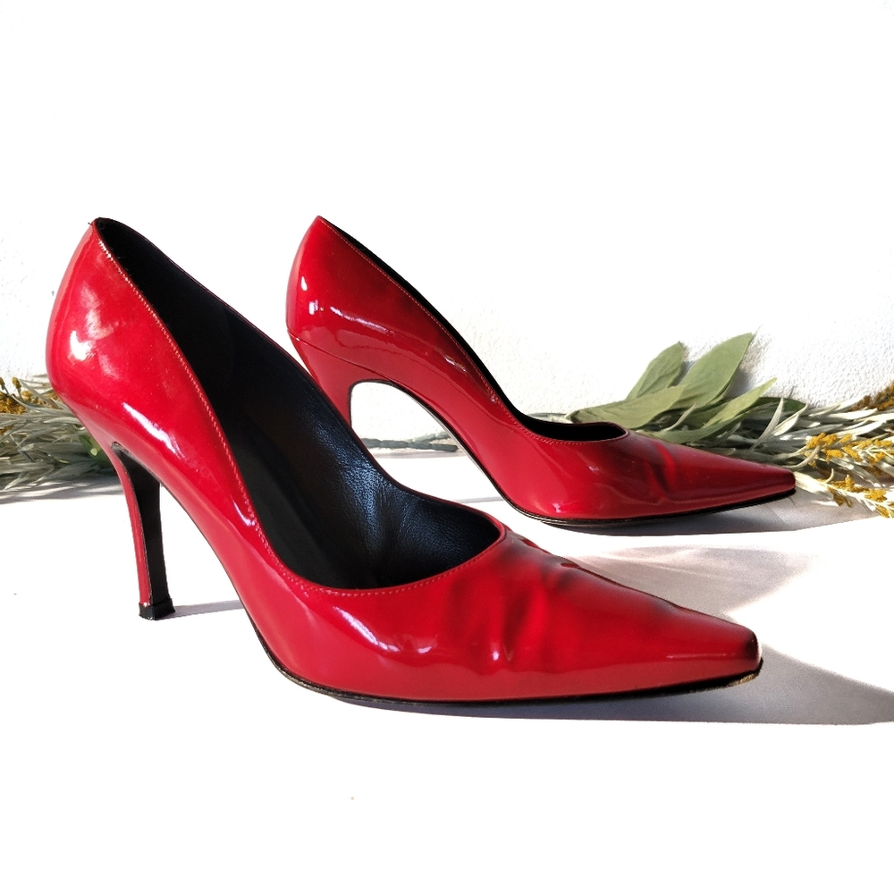 Stuart Weitzman Candy Red Pointed Toe Pumps Size 8 - image 1